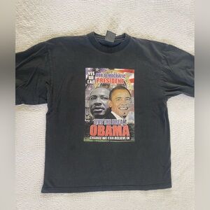 Vintage Y2K Obama MLK Jr. Yes We Can Black Tshirt Mens Size Large Preowned